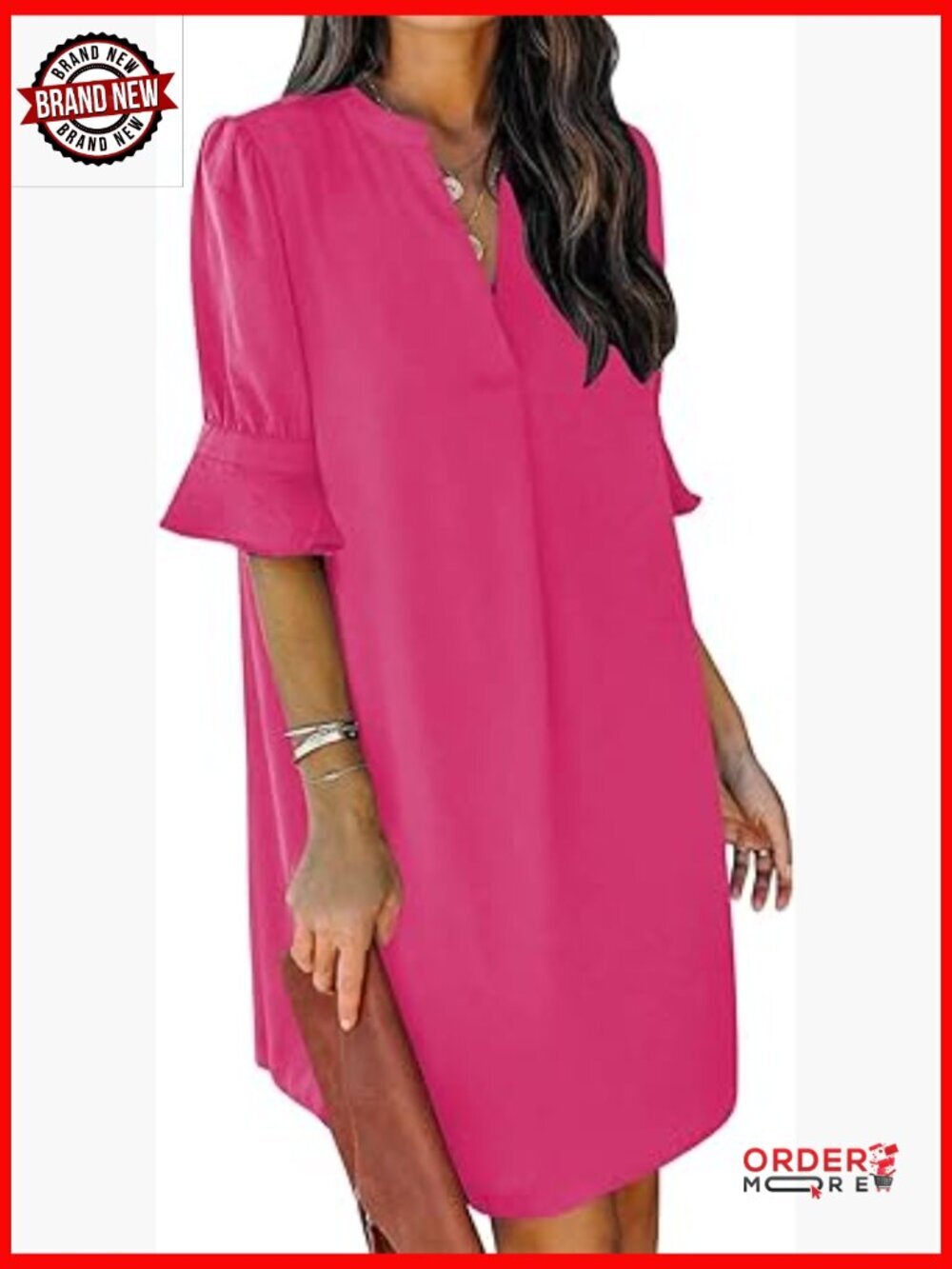 V Neck Ruffle Short Sleeve Shift Dress Casual